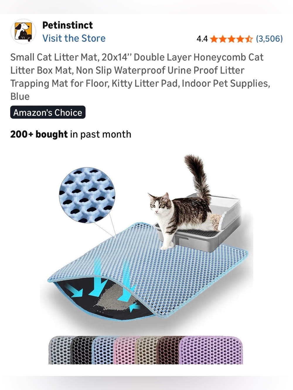 PetInstinct Cat Litter Mat - Non-Slip Paw Friendly NIB